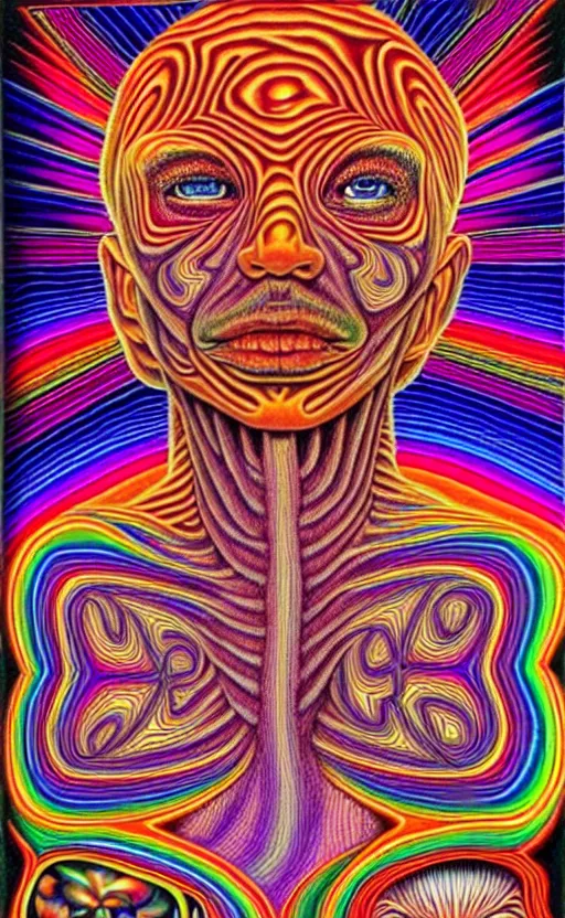 Image similar to trippy psychedelic mushrooms by alex grey