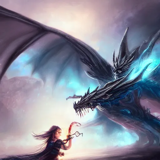 Prompt: a n angel battling a dragon, trending on artstation, award winning, highly detailed, epic