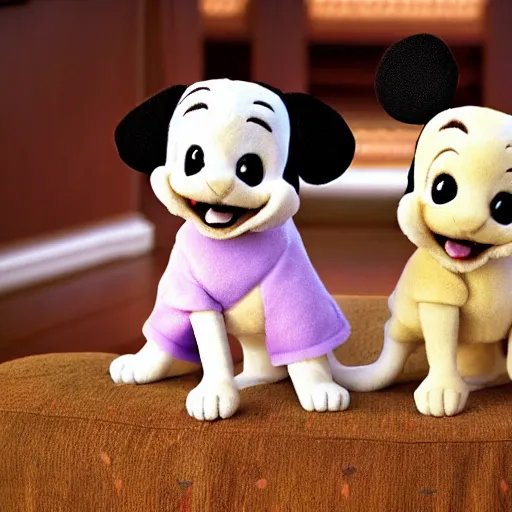 Image similar to extremely cute soft puppies in disney pixar movie plush