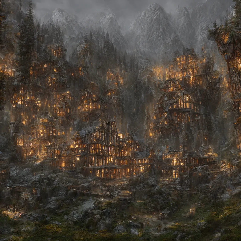 Image similar to A highly detailed 4K fantasy matte painting of the shining ArtStation, CGSociety, Unreal Engine