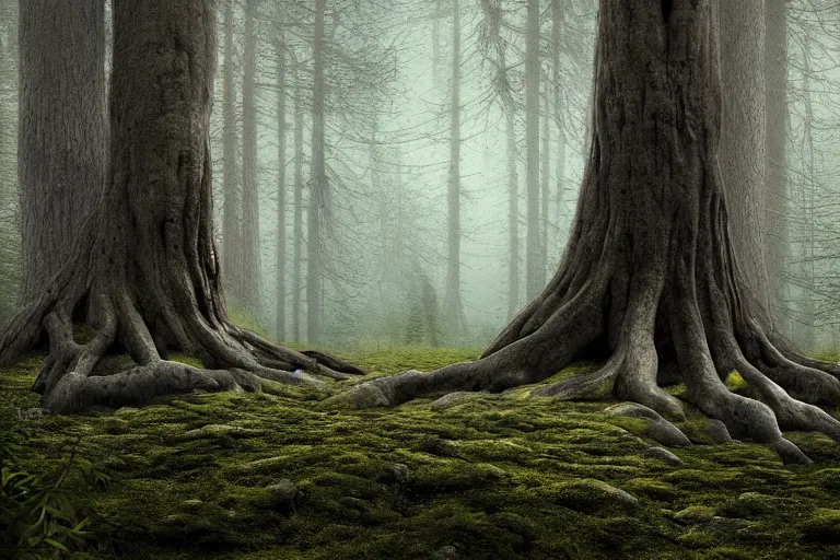 Prompt: ent monster tree in a swedish forest, very low angle photograph, very detailed, trending on artstation, realistic, soft colors, illustration by john bauer, simon stålenhag