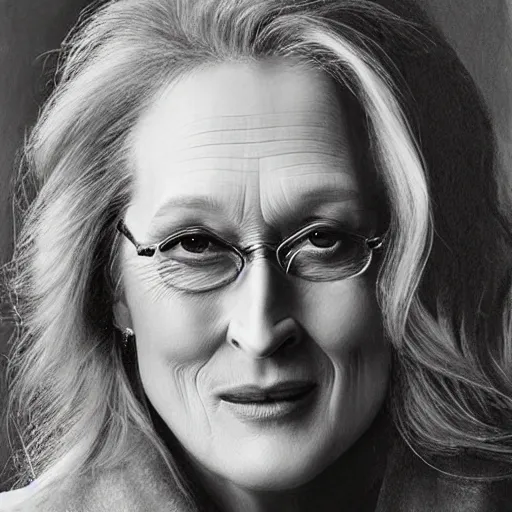 Image similar to “Meryl Streep portrait, Lauren YS”