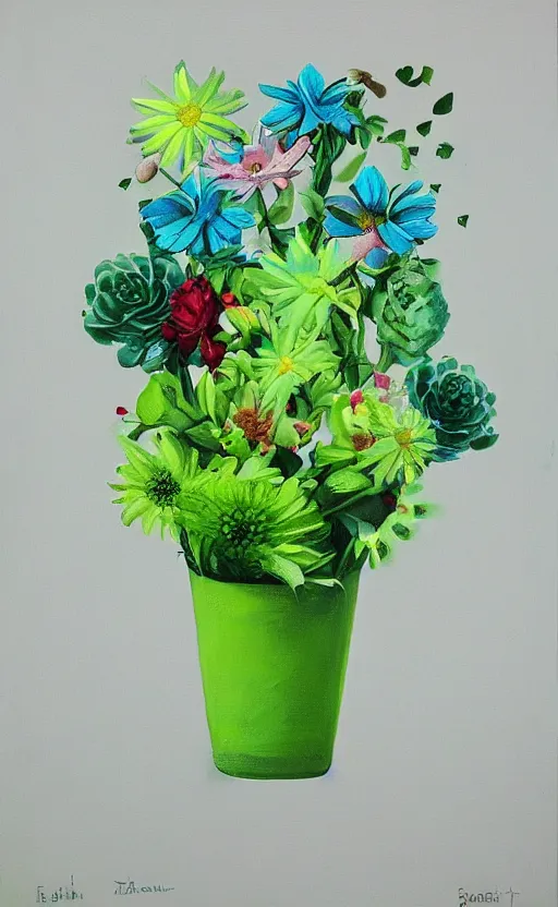 Image similar to green flowers painting pop surrealism
