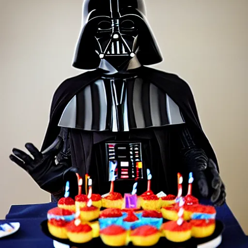 Prompt: birthday party photos of darth vader