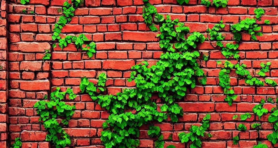 Prompt: a beautiful painting of an ancient brick wall covered in vines, landscape, 8 k, photorealism