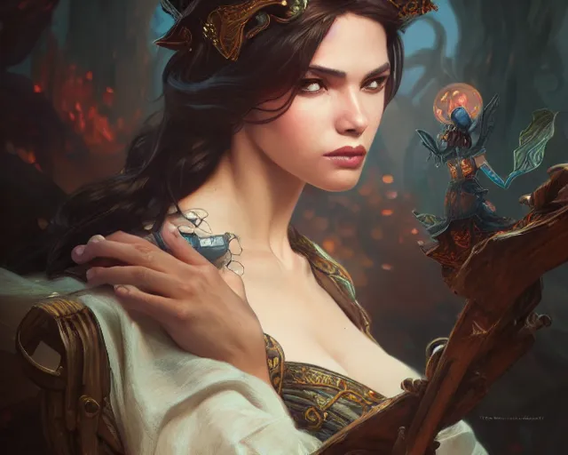 Image similar to photography of lorena alvarez ga ³ mez, deep focus, d & d, fantasy, intricate, elegant, highly detailed, digital painting, artstation, concept art, matte, sharp focus, illustration, hearthstone, art by artgerm and greg rutkowski and alphonse mucha