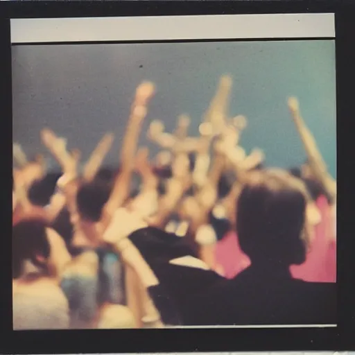 Image similar to polaroid photo of japan 1 9 8 0 pop concert, focus on stage, photo by louise dahl - wolfe, color photo, colored