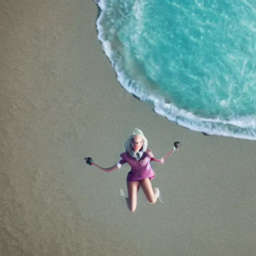 Prompt: Luna Lovegood flying on a broom over the beach | 4K Filmic Shot, Harry Potter and the Goblet of Fire