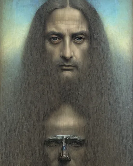 Image similar to matte painting portrait shot, leonardo da vinci large oil painting of cary grant, detailed and intricate by jean delville, marco mazzoni, symbolist, visionary, gothic, pre - raphaelite