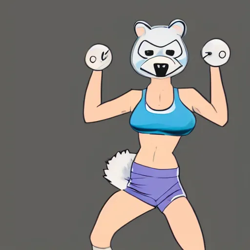 Image similar to anthropomorphic racoon girl wearing gym shorts
