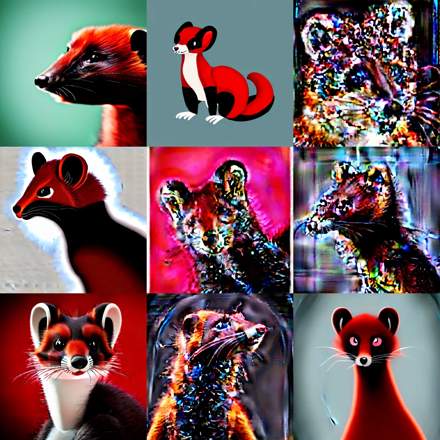 Prompt: photo studio portrait of a red - black weasel fursona