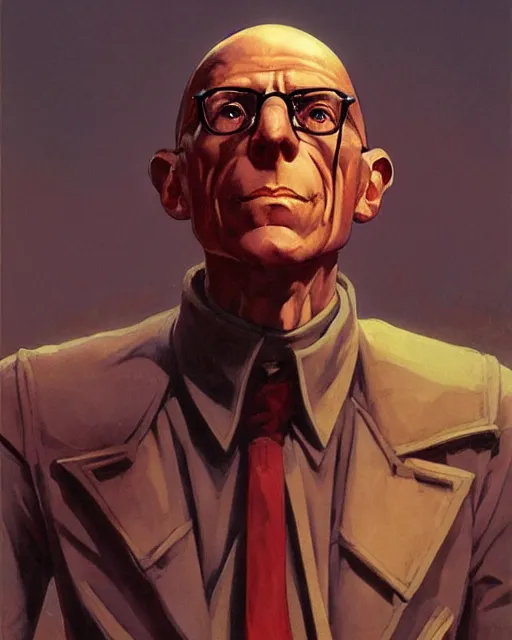 Image similar to michel foucault. 1 9 8 0 s dystopian soviet russia, propaganda screens. unreal engine, fantasy art by jesper ejsing. faithfully depicted facial expression, perfect anatomy global illumination, radiant light, detailed and intricate environment