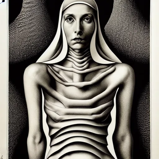 Image similar to dry needle print polish poster conceptual figurative post - morden monumental portrait made by escher and giger, highly conceptual figurative art, intricate detailed illustration, controversial poster art, polish poster art