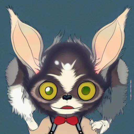 Image similar to Gizmo Mogwai from Gremlins in cute anime, by Ghibli, trendy on artstation