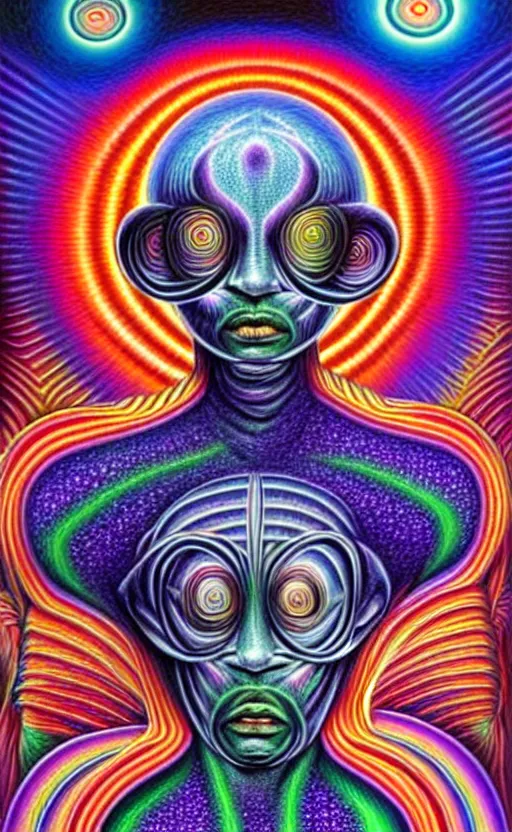 Image similar to trippy psychedelic alien world by alex grey