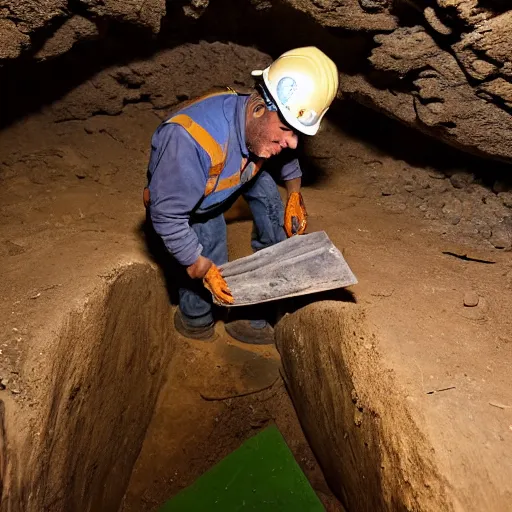 Image similar to pepe the miner in a cave, workers, construction, mining, rocks