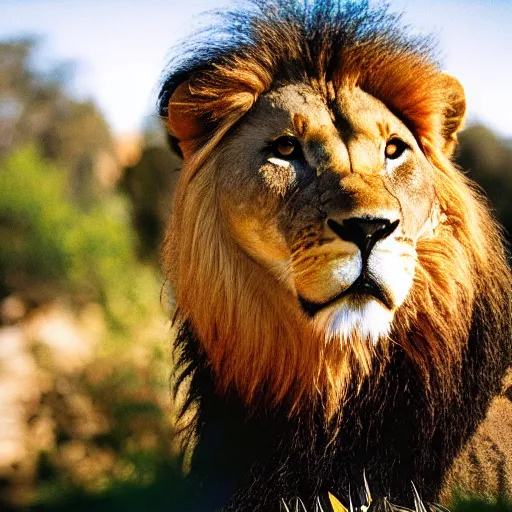 Prompt: photograph of a polaroid of a lion loose at the san diego zoo, tourists in background, bokeh, high definition, slr, golden hour, realistic skin