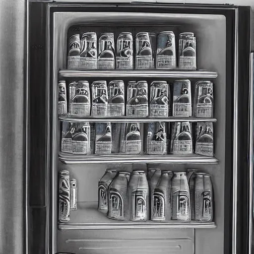 Prompt: the FBI opening a fridge full of Diet Coke by Laurie Lipton