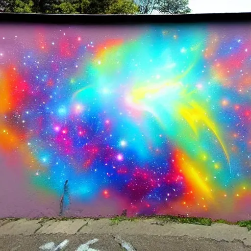 Prompt: beautiful spray paint street art painting of a colorful nebula, stunning, 4 k