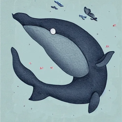 Image similar to children\'s book art of a whale, cute