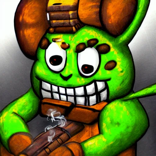 Image similar to Springtrap smoking a fat blunt