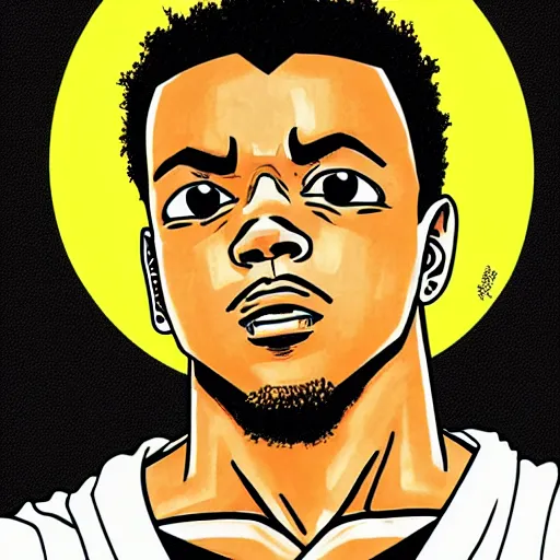 Image similar to kendrick lamar drawn in the style of dragon ball z, highly detailed, shading