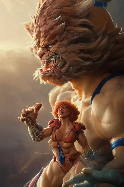 Prompt: painting of thundercats,, ultra realistic, sharp details, subsurface scattering, intricate details, warm lighting, beautiful features, highly detailed, photorealistic, octane render, 8 k, unreal engine, art by artgerm and greg rutkowski and alphonse mucha