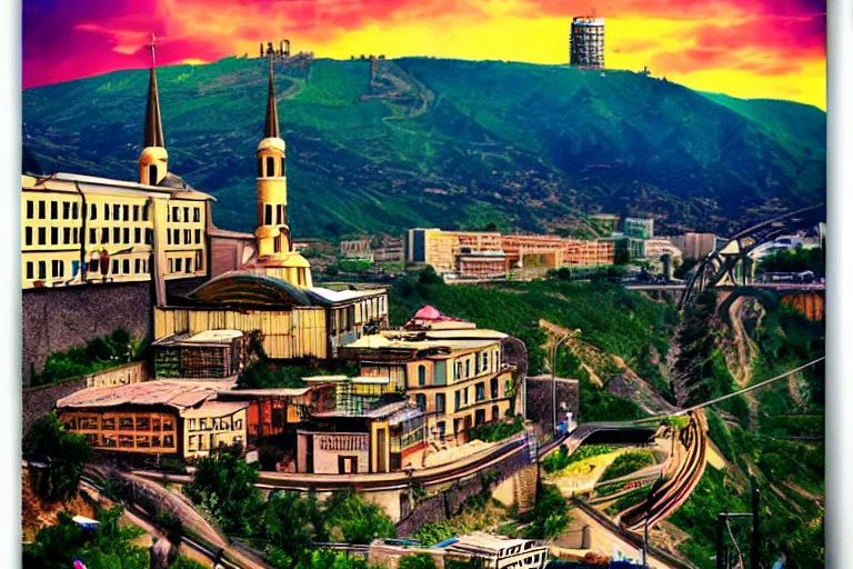 Image similar to tbilisi poster art, solarpunk, cinematic