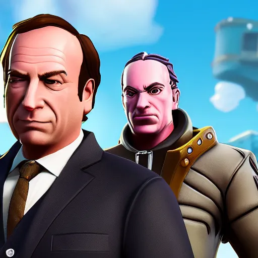 Image similar to saul goodman from breaking bad and jetstream sam, in the game fortnite