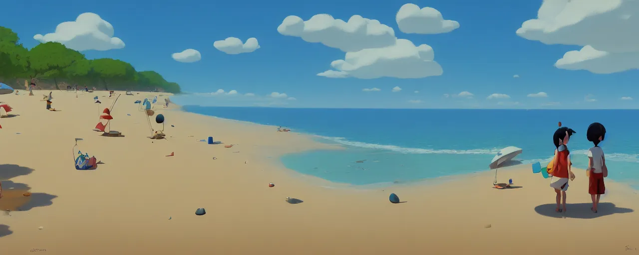 Image similar to goro fujita ilustration of a summer beach, painting by goro fujita, sharp focus, highly detailed, artstation