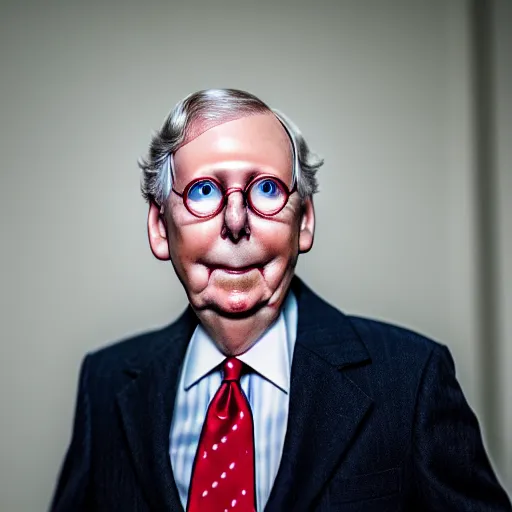 Prompt: photograph portrait of Mitch McConnell, creepy, sigma 85mm f/1.4, 4k, depth of field, high resolution, 4k, 8k, hd, full color