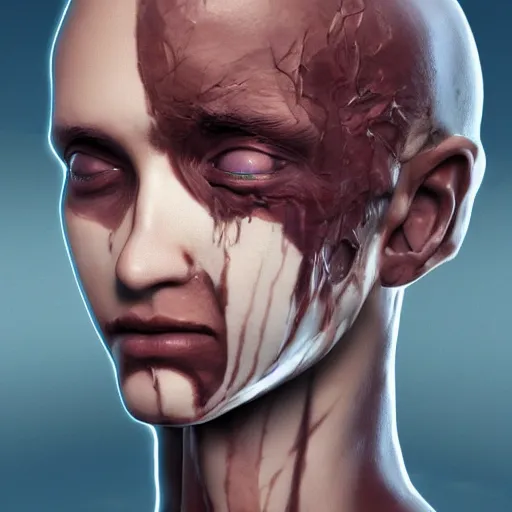 Image similar to human face falling apart, detailed, concept art, artstation