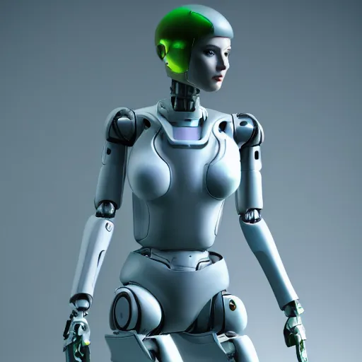 Prompt: Epic masterpiece of a female android robot inspired by ghost in the shell, full body shot, 8k, iridescant colors.