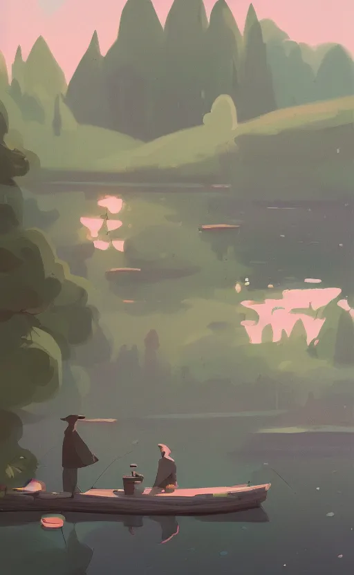 Prompt: a cute pond scenic cinematic environment by Atey Ghailan
