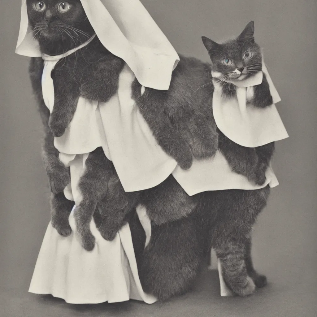 Image similar to color studio photo of a cute cat dressed like a nun