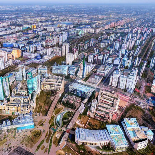 Prompt: Aerial photo of a Minsk city after apocalypse, ultra detailed, High resolution, 4k, nuclear war, alien invasion