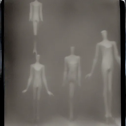 Image similar to dark room filled with shadowy mannequins with distorted faces, distuburbing, horror, nightmare, terrifying, surreal, nightmare fuel, old polaroid, blurry, expired film, lost footage, found footage,