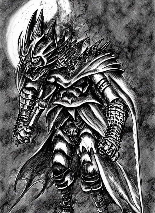 Image similar to demon wolf armored knight by kentaro miura