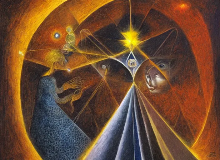 Prompt: a shaman!! woman holding up the cosmic!! universe, by remedios varo, reflection, symbolist, psychedelic colors, dramatic lighting, smooth, sharp focus, extremely detailed, aesthetically pleasing composition