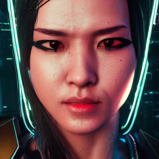 Prompt: jekie chan portrait, Cyberpunk 2077, cyberpsycho, photorealistic, ultra detailed, neon, octane, bokeh, cyber, cyberpunk city, feature, scars, cyberface, 8k