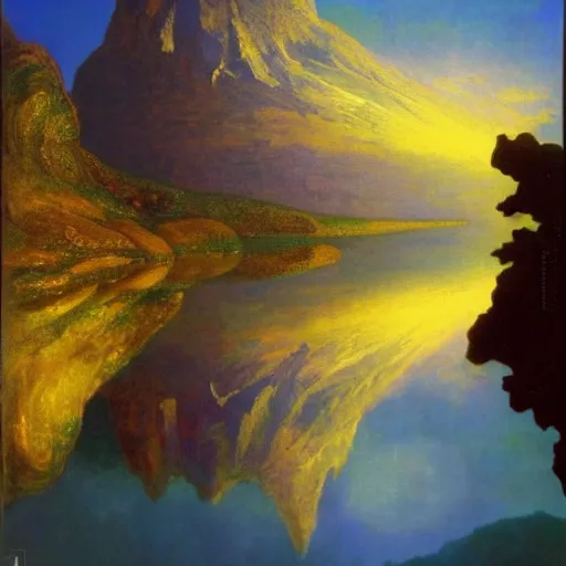 Prompt: to most happy mountain in the world, astral appearance, sublime, colorful, light shafts, dramatic light, by august malmstrom, russian painters, mucha, yoshitaka amano, global illumination, rule of thirds, perfect central composition.