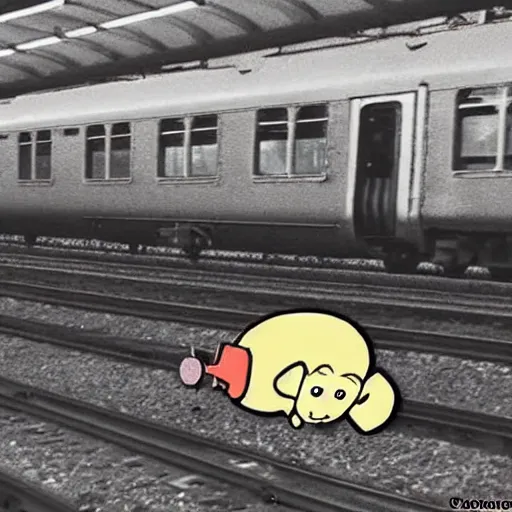 Image similar to CCTV of courage the cowardly dog at a train station