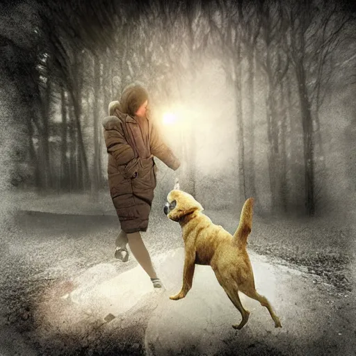 Prompt: a dog's dream, creative photo manipulation, photoshop, digital art