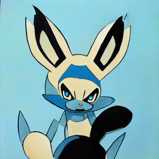 Image similar to A Bauhaus style painting of Lucario( from pokemon )