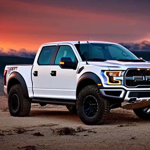 Prompt: ford raptor in alberta at sunset