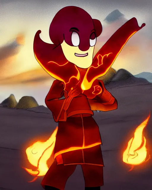 Prompt: squidward wearing fire nation clothing and practicing firebending outside at susnset [ photorealistic ]