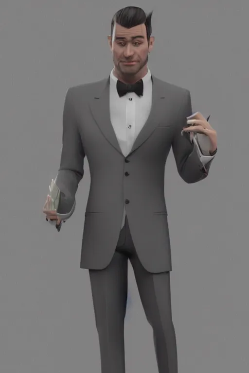 Image similar to a rich daddy, 3 2 years old, wear grey suits, stubble, cramel hair, character concept art, octane render, trending by artstation, artbreeder