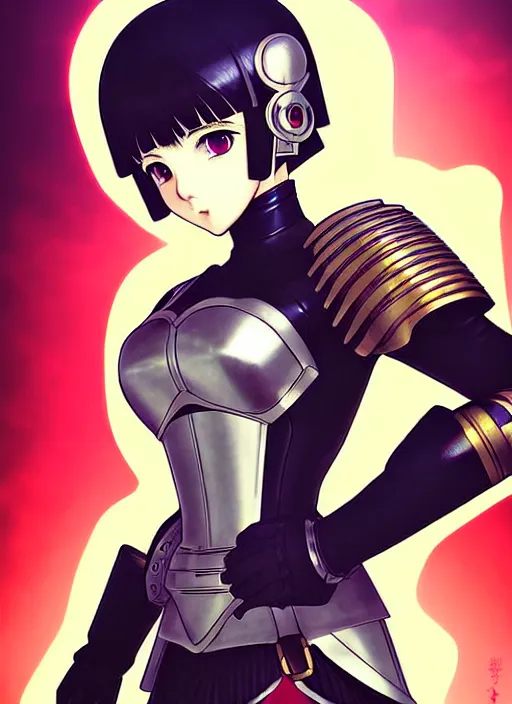 Image similar to ilya kuvshinov, anime female knight in armor by, last exile, murata range, fine detail, perfect, dramatic lighting, dynamic composition, art deco, cel shading, vivid, rich texture, alphonse mucha, ( ( ( colorful ) ) ), ( ( ( yoshinari yoh ) ) ), loish, takashi murakami