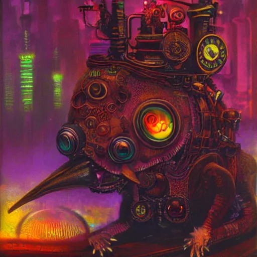 Image similar to steampunk rat, acid, 303, psychedelic, by paul lehr