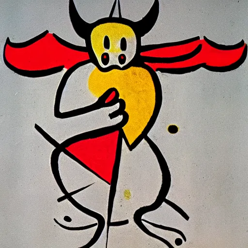 Prompt: a logo of a pizzeria with a cute angelical demon by joan miro